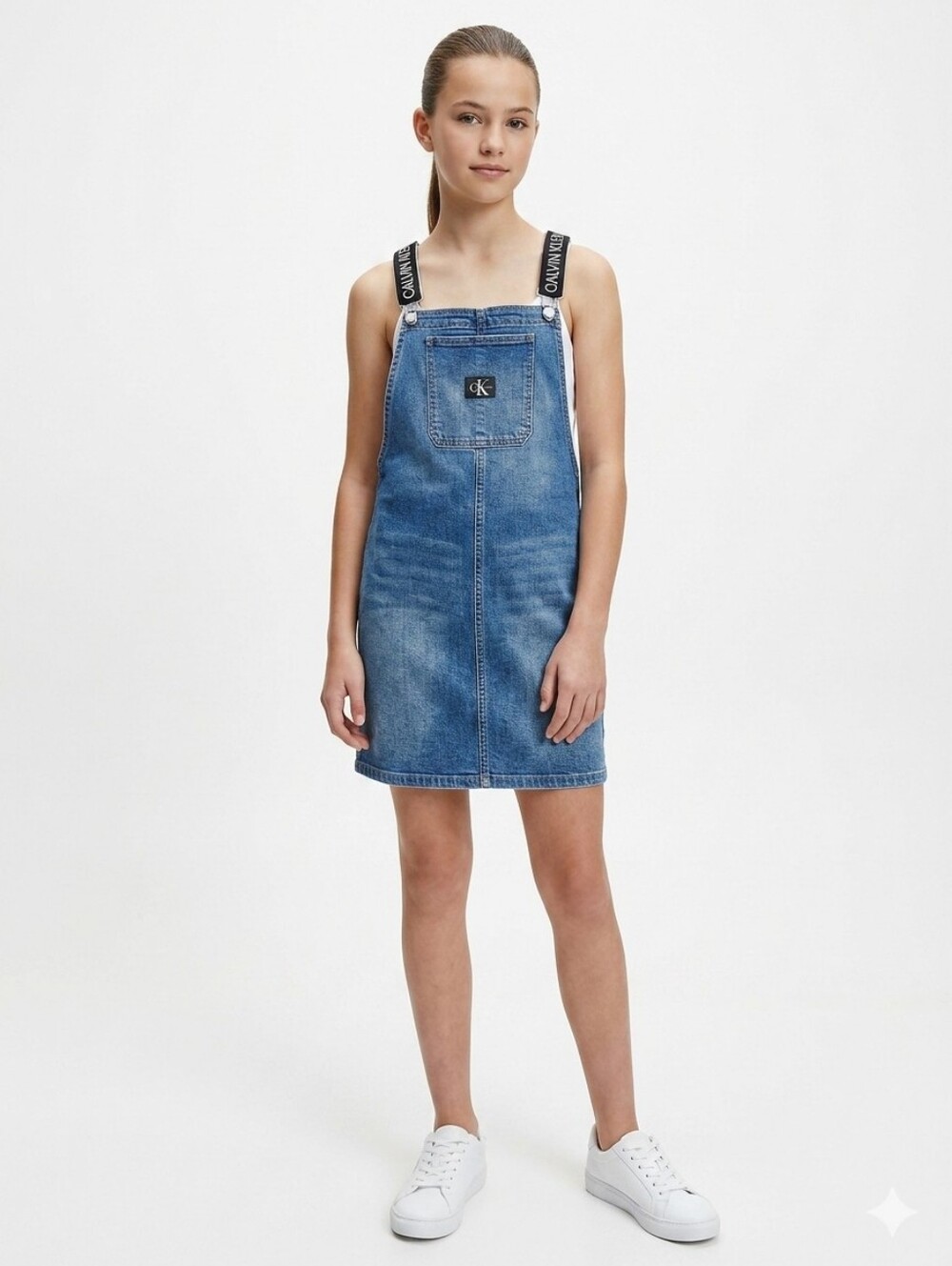 Calvin Klein Girls' Denim Dress, Overall Style Boyfriend Fit Size XL (16)